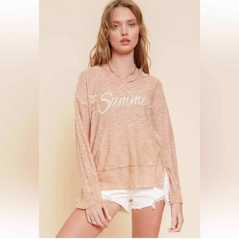 NWT Hem & Thread Beige 'Summer' Lightweight Hoodie Sweatshirt